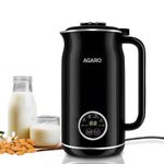 AGARO Regency Automatic Nut Milk Maker, Vegan Milk Machine, Make Vegan Milk From Nuts, Almonds, Soya, Oats etc, Boil Water, Juice, Cereals, Stainless Steel Body, 600ml, Black