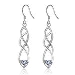 Sterling Silver Drop Earrings for Women Girl, Silver Dangle Earrings with Cubic Zirconia│Twisted Linear Hypoallergenic Earring for Sensitive Ears│Jewellery Gift for Anniversary Christmas