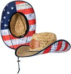 New Handwoven Premium Straw Cowboy Hat for UV Sun Protection | Adjustable Drawstring, Universal Size | Ideal for Beach, Fishing, Outdoor Camping Activities (American Flag)