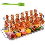 AISHN Chicken Leg Wing Grill Rack, BBQ Chicken Drumsticks Rack Stainless Steel Roaster Stand with Drip Pan, Hang Up to 14 Chicken Legs or Wings, Great Easy to Grill Smoke Wings in Grill or Smoker