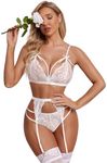 Avidlove Bridal Lingerie Women Lingerie Set Lace Teddy Strap Babydoll Bodysuit with Garter Belts (Large, 1 Bride White22)