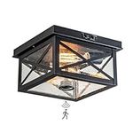 OUPAVOCS Outdoor Ceiling Light with Motion Sensor, Black Flush Mount Farm House Porch Light Ceiling Mount, Adjustable Dusk to Dawn 2-Light Close to Ceiling Light Fixture for Patio, Porch, Garage