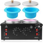 Portable Wax Warmer Machine for Painless Hair Removal, Women Men Professional Wax Heater with Adjustable Temperature Set, 40pcs Wax Sticks, 2pcs Silicone Bowls (Black - Double Pots)