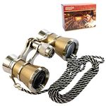 HQRP 3 x 25 Opera Glass/Theatre Glasses Binocular with Crystal Clear Optic (CCO) Golden with Silver Trim w/Necklace Chain w/Central Focus