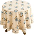 ISAENNE French Tablecloth for Round Tables,Linen Table Cloth with Yellow Flowers and Leavs Pattern,Heavy Durable Table Cover for Dining Thanksgiving Kitchen Decor Party Christmas,Diameter 55"