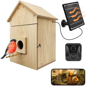 Bird House with WiFi Camera Solar Powered for Wireless Outdoors, HD View Nesting & Hatching, Box House for Bluebird Swallow Wren Chickadee, PIR Detection, SD Card & Cloud Storage, IR Night Vision IP65