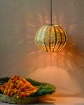 CreateYourTaste - Handicraft Hanging Bamboo Cane Pendant Light Lamp for Diwali & Home Decor, with Wire & Holder (Set of 1)