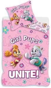Paw Patrol Stella and Everest Baby Bedding Set, 100% Cotton, Duvet Cover 100 x 135 cm + Pillowcase 40 x 60 cm, Pink