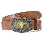 SENDEFN Western Cowboy Belt for Men Women Longhorn Bull Buckle Belt Floral Engraved Embossed Pattern Belts 1.5" Wide for Jeans