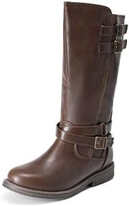 DREAM PAIRS Girls Brown Buckle Knee High Riding Winter Fashion Boots Size 10 Toddler Luckid-03, Brown/03