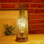 MUCHER Metal Cage Table lamp Battery Powered Night Light with LED Fairy Starry String Lights for Bedroom Home Weddings Parties Patio Indoors Outdoors(Bottle Shape) Gold