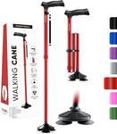 HONEYBULL Walking Cane for Men & Women - Foldable, Adjustable, Collapsible, Free Standing Cane, Pivot Tip, Heavy Duty | Walking Sticks, Folding Canes for Seniors & Adults [Red]