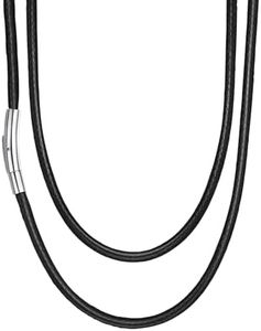 Suplight Waterproof Woven Wax Rope Chain Braided Leather Necklace for Men Women, 3MM Black Necklace Cord with No Rust Clasp, DIY necklace chains for jewelry making 24Inch