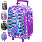 Kids Suitcase for Girls, Cute Mermaid Rolling Luggage Wheels for Children Toddler