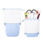 Oyachic Stand up Pencil Case,Standing Etui a Crayon,Telescopic Pencil Pouch,Aesthetic Pen Bag for Women,Blue