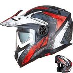 ILM Motorcycle Full Face Modular ATV Helmet Three in One Casco with Pinlock Anti Fog Visor for Men Women DOT Model-909F(Red White XL)