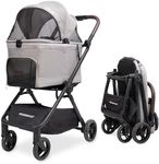 WonderFold Bella Pet Stroller - Autofold Design with Lightweight Aluminum Frame, Breathable Carriage Fabrics and Canopy, Safety Tethers & Easy-Clean Interior - Light Gray