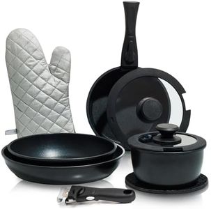 Moss & Stone Pots and Pans Set Nonstick, Removable Handle Cookware, Stackable Pots and Pans Set, Dishwasher Safe, Induction Pots and Pans, Aluminum Camping Cookware Set. (10 Pcs Black Kitchen Set)