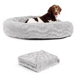 Best Friends by Sheri Bundle Set The Original Calming Lux Donut Cuddler Cat and Dog Bed + Pet Throw Blanket Gray Extra Large 45" x 45"