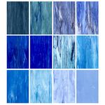 Unicoshape 12 Sheets Stained Glass Sheets Pack, 6" X 4" Cathedral Glass, Art Glass, Mosaic Glass Tiles for Crafts, (Mixed Blue)