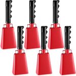 6 Pcs Cow Bells Noise Makers with Handles Cheering Cowbells for Sporting Events Musical Hand Percussion Cowbells Solid Football Cowbell Loud Call Bell Hand Percussion Cowbells for School Farm, Red