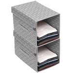 HomeStrap Non-Woven Printed Stackable Shirt Organizer With Cover Lid- Grey Pack Of 2(Shark Tank Product), 34 x 44 x 19 Centimeters