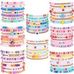 WAINIS 56 Pcs Surfer Heishi Clay Bead Bracelets for Women Bohemian Stackable Beaded Stretch Bracelets Elastic Layering Friendship Bracelets Set Boho Jewelry Singer Music Inspired Album Bracelets, 6.7