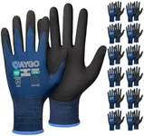 KAYGO Safety Work Gloves MicroFoam Nitrile Coated-12 Pairs, KG18NB,Seamless Knit Nylon Glove with Black Micro-Foam Nitrile Grip,Ideal for General Purpose,Automotive,Home Improvement, Dark Blue, M