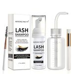 Eyelash Extension Cleanser 60 ml + Brushes + Rinse Bottle Eyelid Foaming Cleanser, Lash Foam Shampoo for Extensions and Natural Lashes, Paraben & Sulfate Free, Makeup Remover For Salon and Home Use