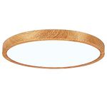 12 Inch Wood Grain LED Ceiling Light Fixture Flush Mount, 2800K Warm White, 24W Flat Modern Round Closet Lighting Fixtures, 3200LM Low Profile Circle Ceiling Lamp for Hallway, Bedrooms.etc.