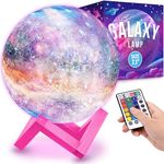 Mind-Glowing Galaxy Moon Lamp with Pink Wooden Stand,16 Colors, Touch/Remote - Cool Space Night Light for Kids - Pink Room Decor for Teen Girls - Things for Teen Girls - Bedroom Essentials (7.1 inch)