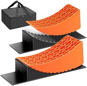 DNA MOTORING 4packs Leveling Ramp for RV Camper Travel Trailer, Curved RV Levelers with 4 Wheel Chock, 4 Mat, Carry Bag, Easier & Faster to Level, Orange, TOOLS-00705