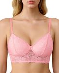 Avidlove Sexy Bras for Women Lace Bralette Triangle Bra No Underwire Bra Strappy Soft (Pink,XL)