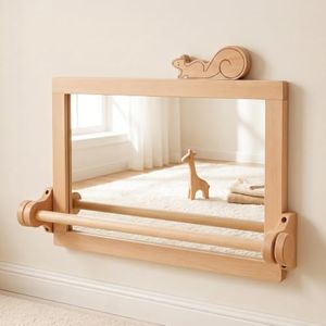 HI BABY MONMENT Montessori Mirror with Bar, Detachable Wooden Frame, Non-Shatter Safety, Wall Mount, Baby Mirror