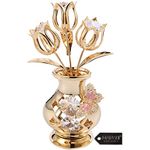 Matashi 24K Gold Plated Crystal Studded Flower Bouquet in Vase with Decorative Butterfly Tabletop Ornament Gift for Mother's Day, Birthday, Anniversary, Perfect Valentine's Day Gift for Her