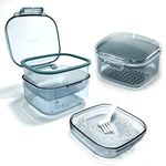 Denture Bath Box , Denture Case,Retainer cup,Three-Layer Separation Retainer Case, Denture Cup , Mouth Guards Holder,Partial Denture Soak Container,Retainer Holder Box Size :3.15*2.08*3.35in(blue)