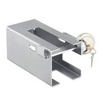 Relaxdays 10031042 trailer lock, common for common couplings, anti-theft protection, round lock, trailer box lock, steel, silver, 11 x 15 x 23.5 cm