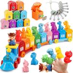 Dinosaur Train Matching Toys with Locks & Keys| STEM Learning Toy for Toddler Kids 2 3 4 5 Year Old Boys Gifts| Counting & Sorting Montessori Dino Trains Set, Boy Girl Birthday Gift Ages 2-4 3-5