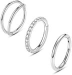 MeiziQL Silver Nose Rings Hoop 18G Surgical Steel Hinged Clicker Septum Jewelry 10mm Lip Ring Conch Hoop Earring for Women Men (18G Silver 10mm 3pcs)