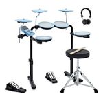 VISIONDRUM Compact Mesh Electronic Drum Set with Headphones and Stool for Kids & Adults by Gear4music (Blue)