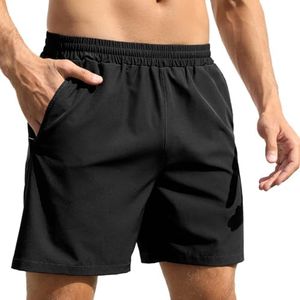 GRAMVAL Running Shorts 6" Quick Dry Gym Athletic Workout Shorts for Men with Pockets, Black, Medium
