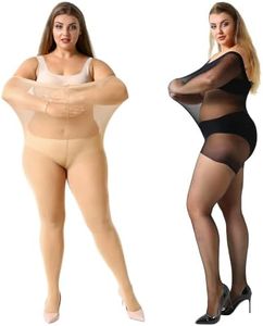 MANZI Women's 2 Pairs Plus Size Control Top Ultra-Soft Tights Size XL, 1 Pair Black, 1 Pair Nude (Sheer)