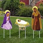 3 Pieces Outdoor Nativity Scene Christmas Holy Family Yard Decoration African American Nativity Set Manger Scene Religious Signs Holiday Garden Lawn Decor