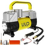 UUP Tire Inflator Air Compressor, 150PSI 12V DC Double Cylinders Heavy Duty Portable Air Pump w/Emergency LED Light for Truck, SUV, Car, RV