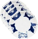 LOVE LOVE JAPAN Japanese Cat Design Ceramic Small Plates - Set of 4 - Great for Sushi, Dips, & Desserts, Cat Quintet