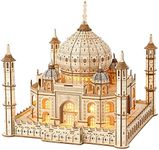 3D Wooden Puzzle for Adults, Taj Mahal Wood Model with Led Light, Self-Assembly Mechanical Building Kit Handicraft Brain Teaser Game Hobbies Toy, Birthday Gift for Women Men, Home Decor, 388 Pieces