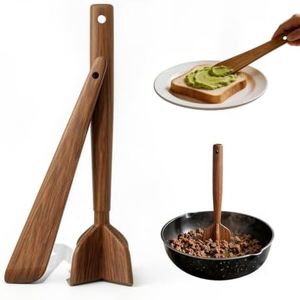 Livanira 2 Pcs Teak Wood Ground Beef Masher and Spatula Set, Heat Resistant Meat Chopper for Hamburger, Potato Mix Tool, Chicken Shredder, Kitchen Appliances Utensils Essentials Set