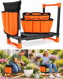MIXC Garden Kneeler and Seat, 2-in-1 Foldable Stool, EVA Pad, 2 Tool Bags | 400LB Heavy Duty Square Steel Frame, Anti-Slip Support Handles, Gardening Gifts for Women Mom Men Seniors Elderly