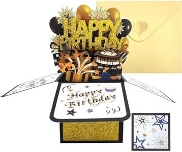 MKUCCD Funny Happy Birthday Pop Up Card, Sweet 3D Birthday Gift Box for Adults and Kids with Envelopes, Unique Handmade Foldable Celebration Cards for Daughter, Son, Mom, Dad, Friend (Black)