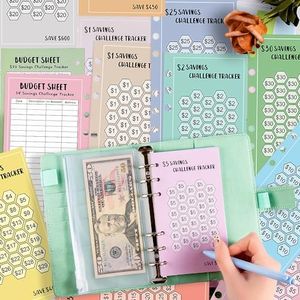 48 Sheets 100 Envelopes Money Saving Challenge Binder Trackers,6 Ring A6 Binders Savings Challenge Trackers Cards for Budget Planner,Savings Challenge Multiple Budget Sheets for Cash Stuffing Binder